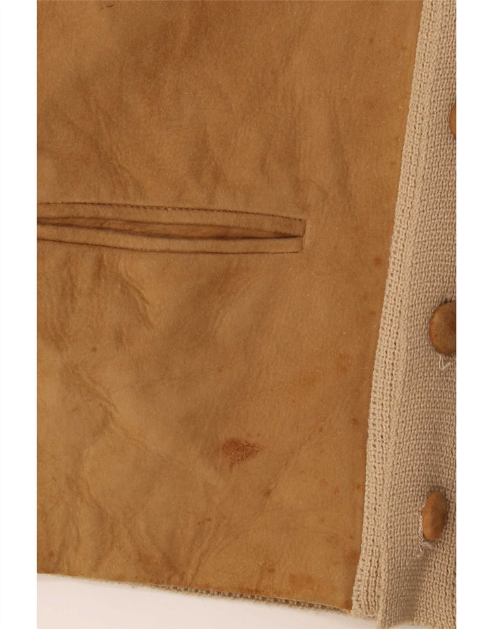 Maglione cardigan vintage da uomo IT 50 in pelle beige medio