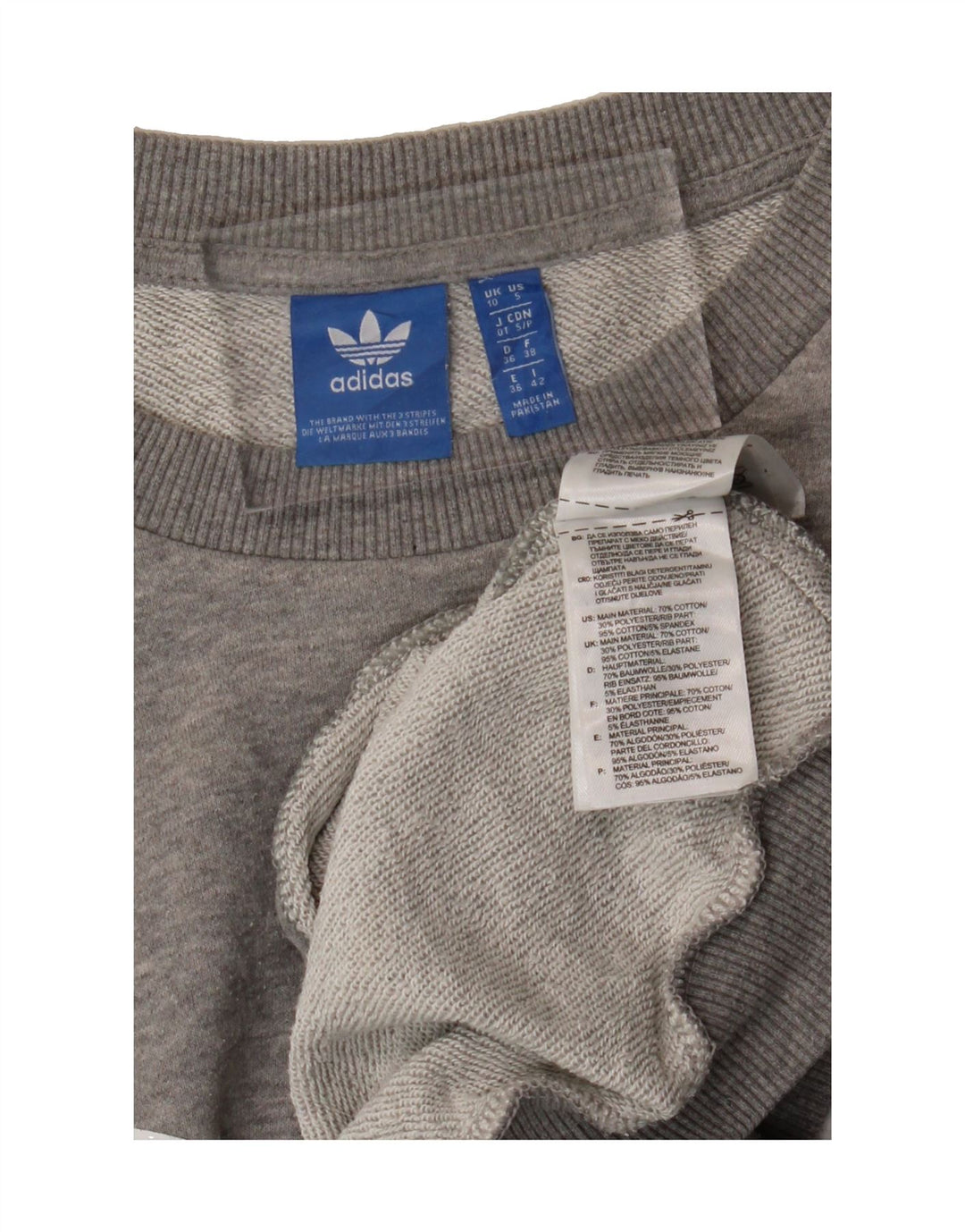 ADIDAS Womens Oversized Sweatshirt Jumper UK 10 Small Grey Colourblock Vintage Adidas and Second-Hand Adidas from Messina Hembry 