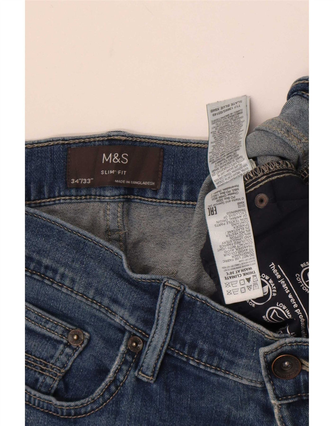 Jeans slim da uomo Marks & Spencer W34 L33 cotone blu