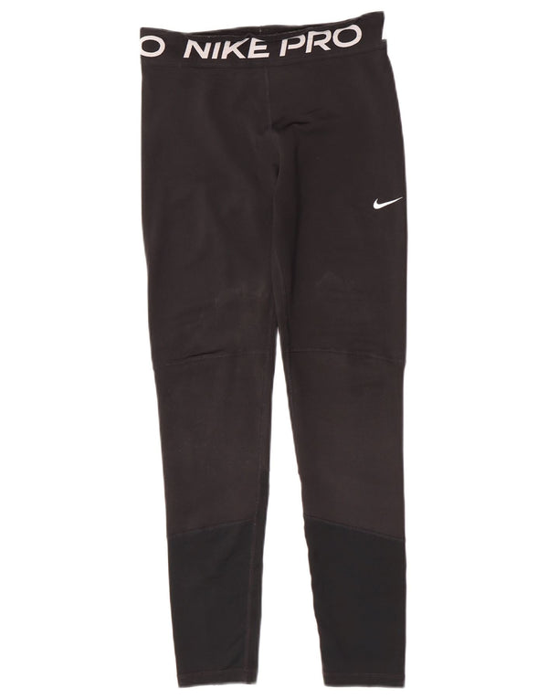 Nike Girls Dri Fit Graphic Leggings 13-14 Years XL Black Colourblock