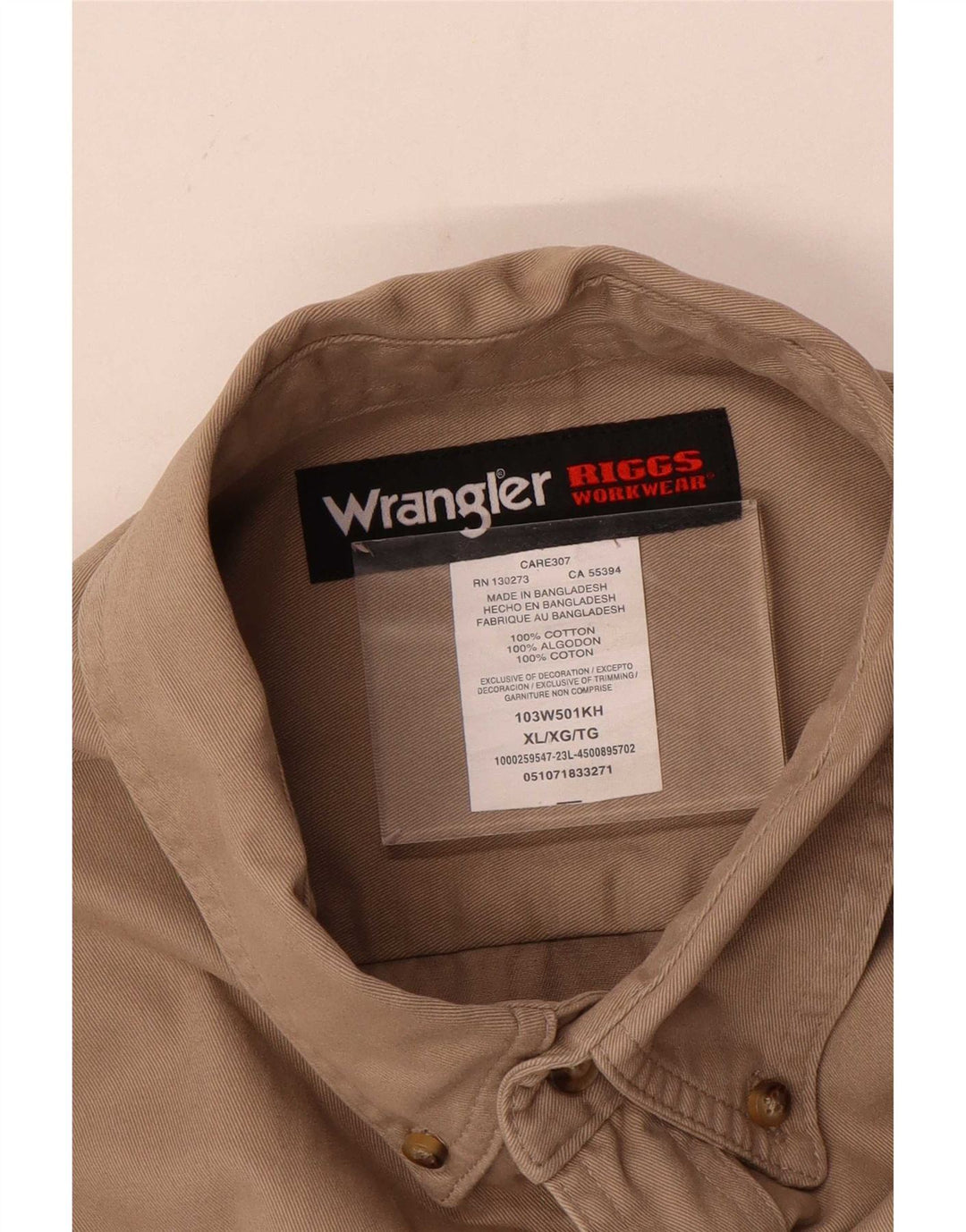 Camicia da uomo Wrangler XL in cotone marrone