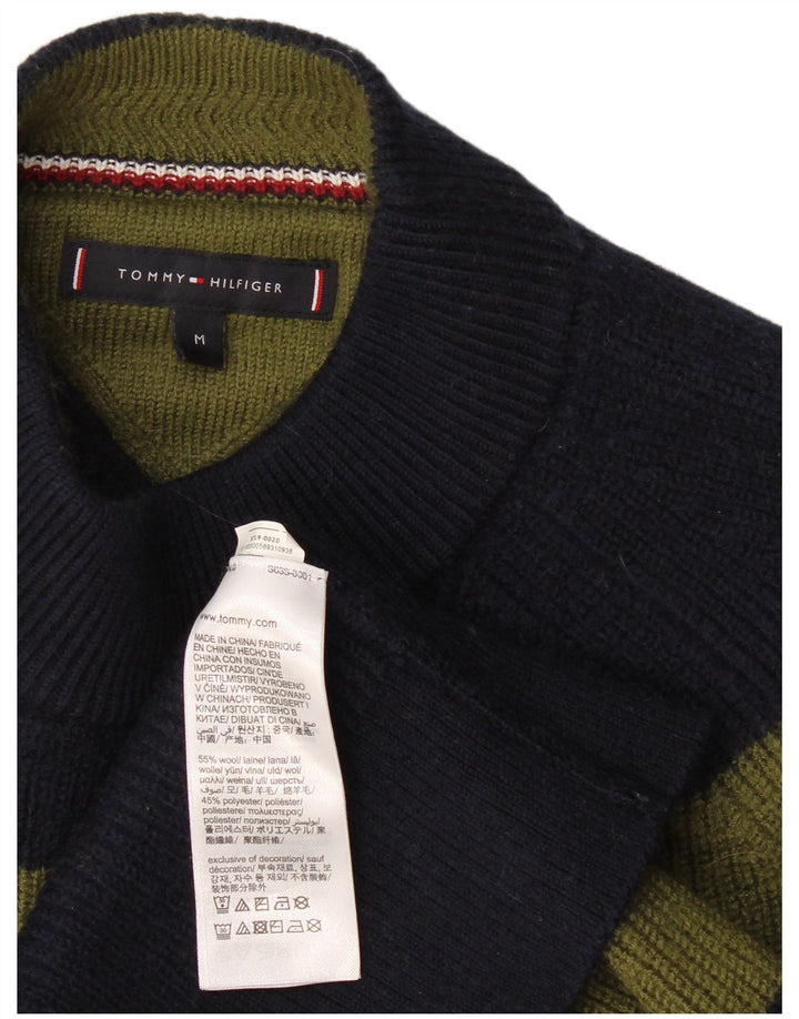 Tommy Hilfiger Maglione da uomo a collo alto in lana a righe kaki medie
