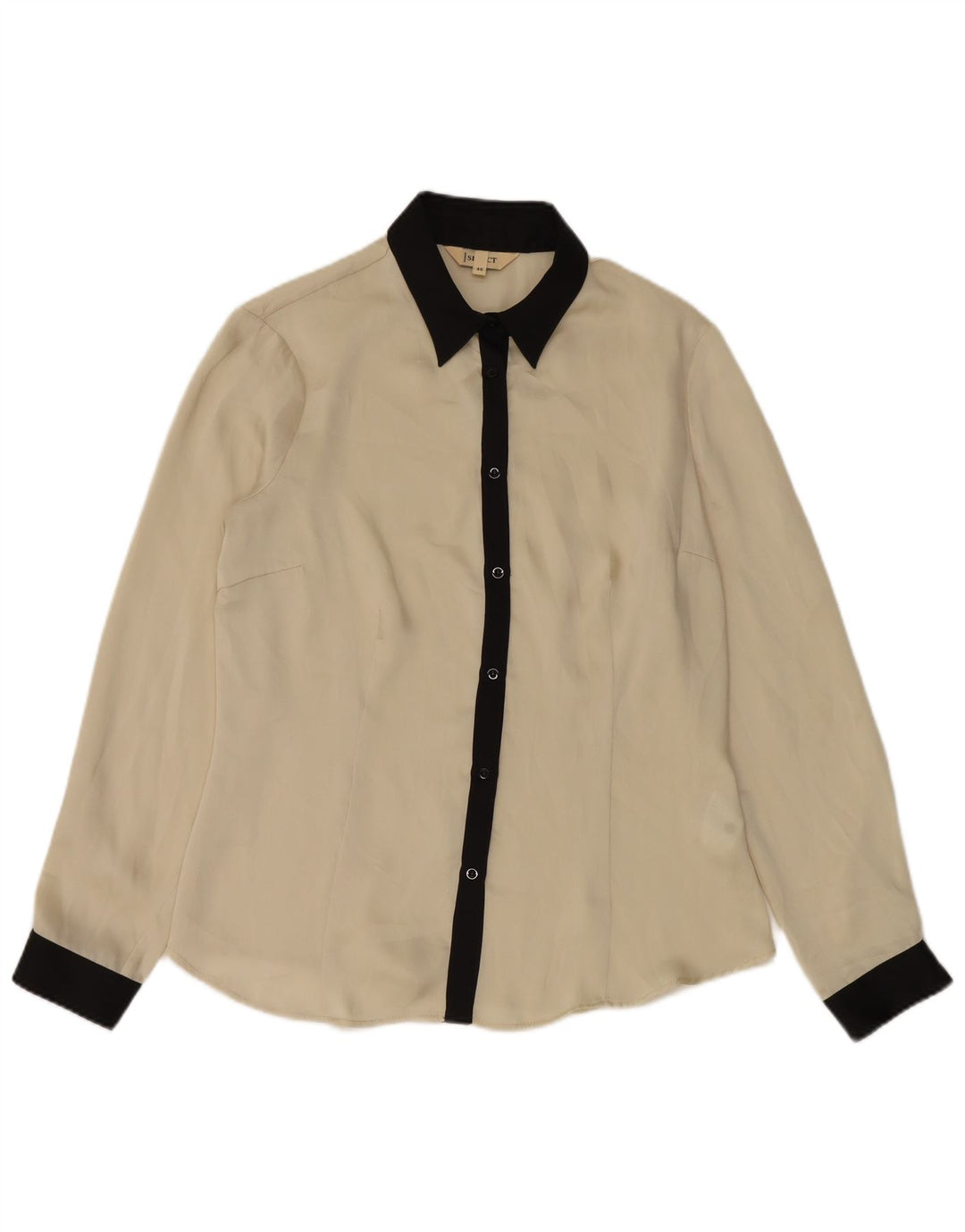 Camicia vintage da donna IT 46 Large Beige Colourblock in poliestere
