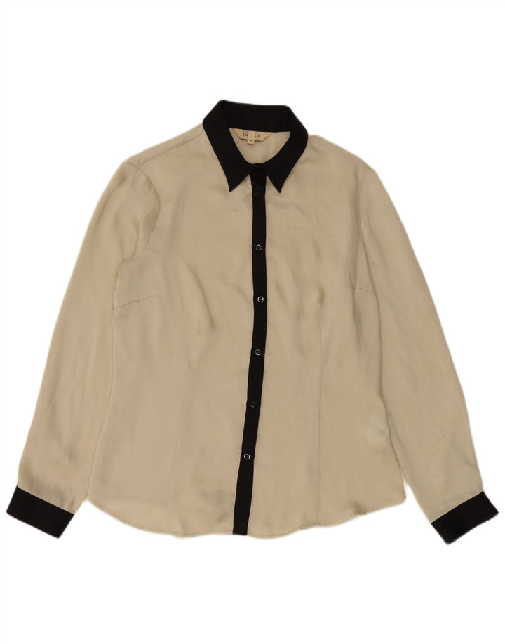 Camicia vintage da donna IT 46 Large Beige Colourblock in poliestere