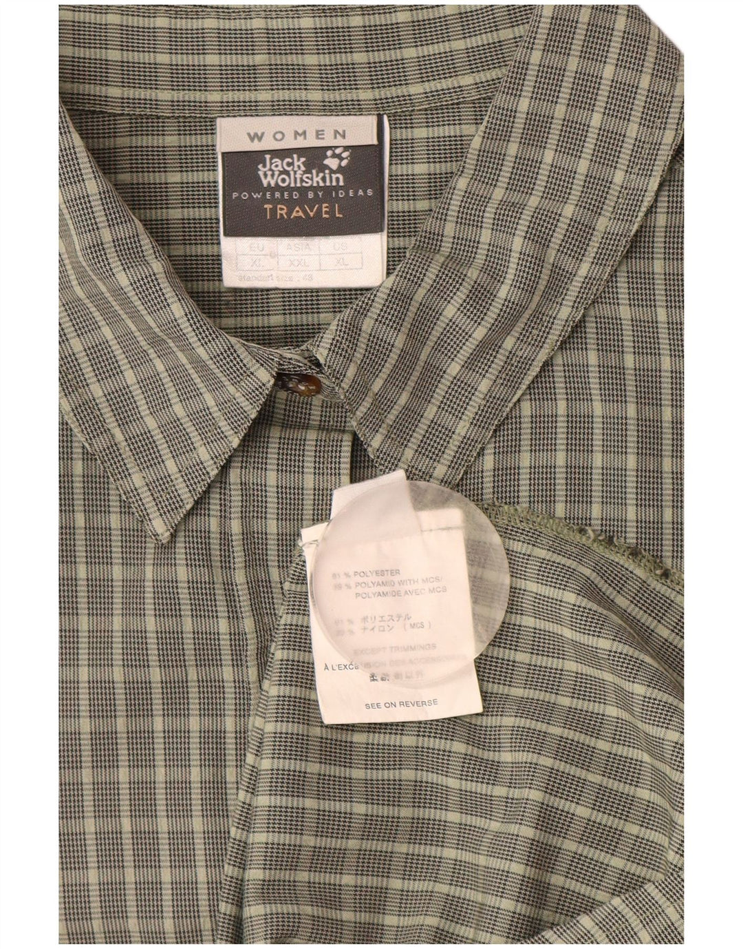 JACK WOLFSKIN Camicia a maniche corte da donna UK 18 XL Poliestere a quadri kaki
