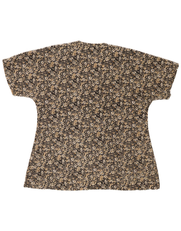 Camicetta vintage da donna a maniche corte UK 16 grande floreale beige