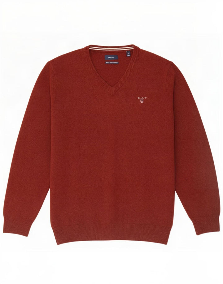 Gant Maglione da uomo con scollo a V in lana bordeaux media