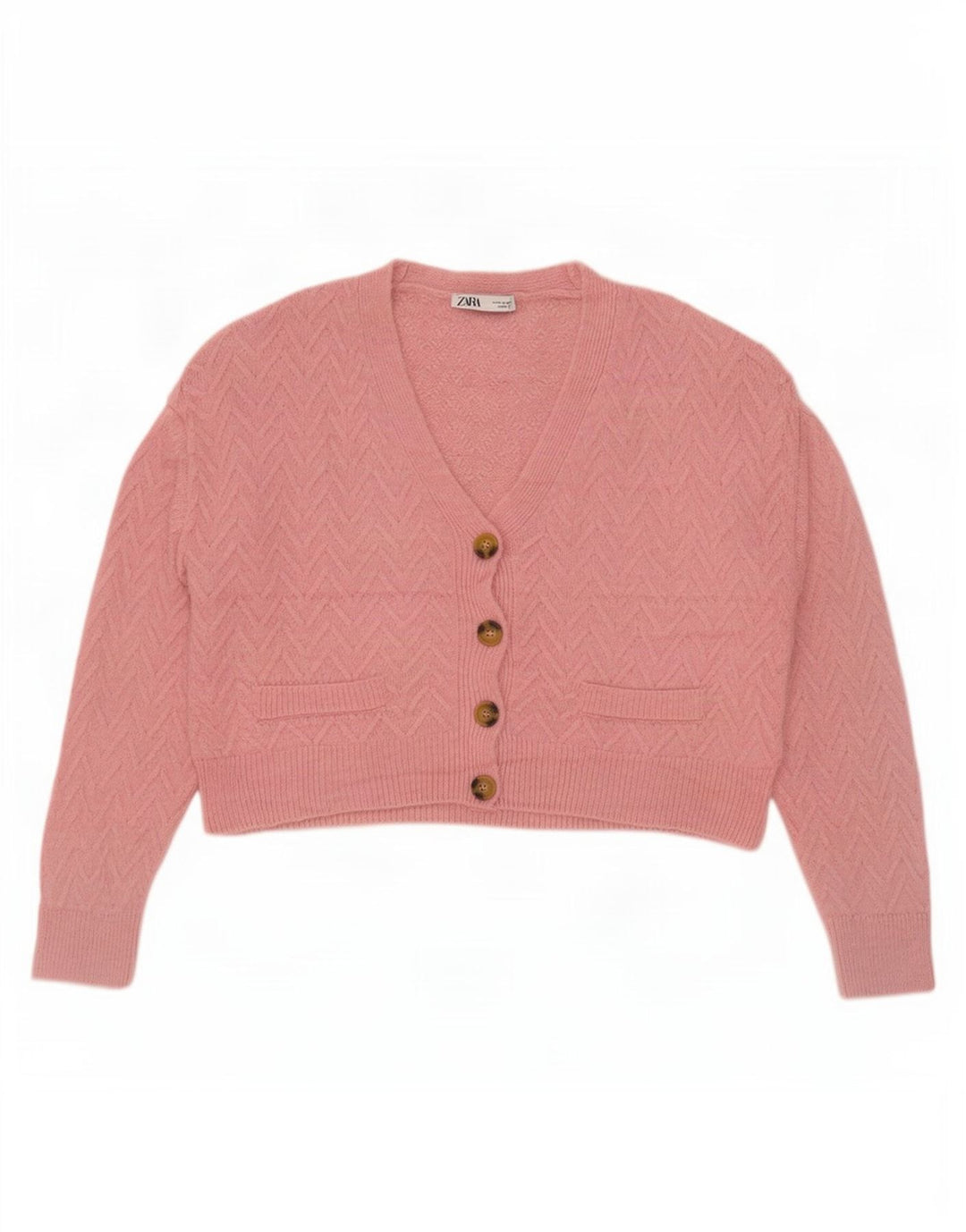Maglione cardigan oversize corto da donna Zara UK 14 Chevron rosa medio
