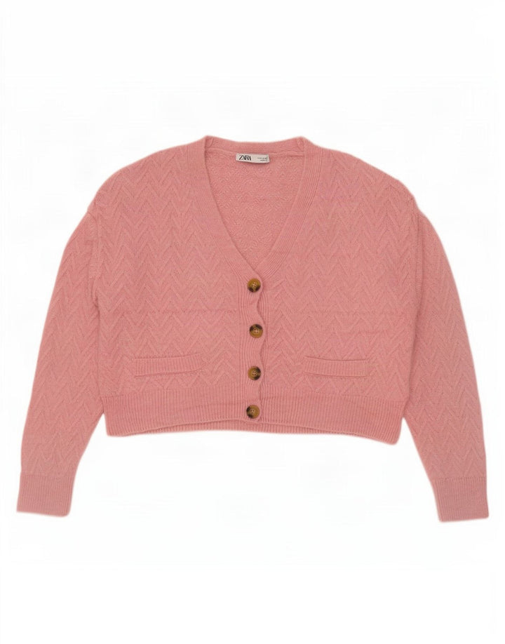 Maglione cardigan oversize corto da donna Zara UK 14 Chevron rosa medio