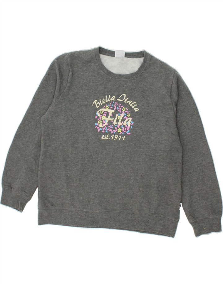 FILA Womens Italia Graphic Sweatshirt Jumper  UK 16 Large Grey Vintage Fila and Second-Hand Fila from Messina Hembry 