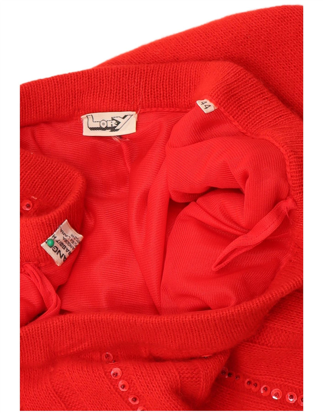 Gonna svasata in maglia da donna vintage IT 44 media W30 rossa angora