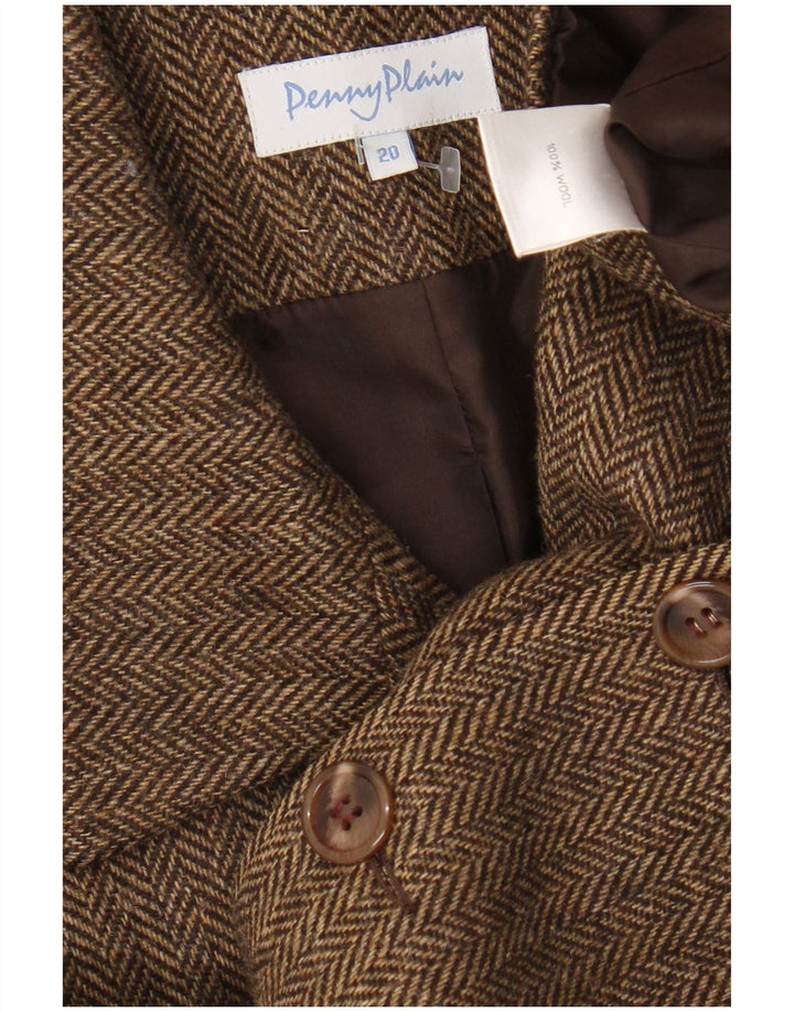 Giacca blazer a 4 bottoni da donna Penny Plain UK 20 2XL Lana a spina di pesce marrone