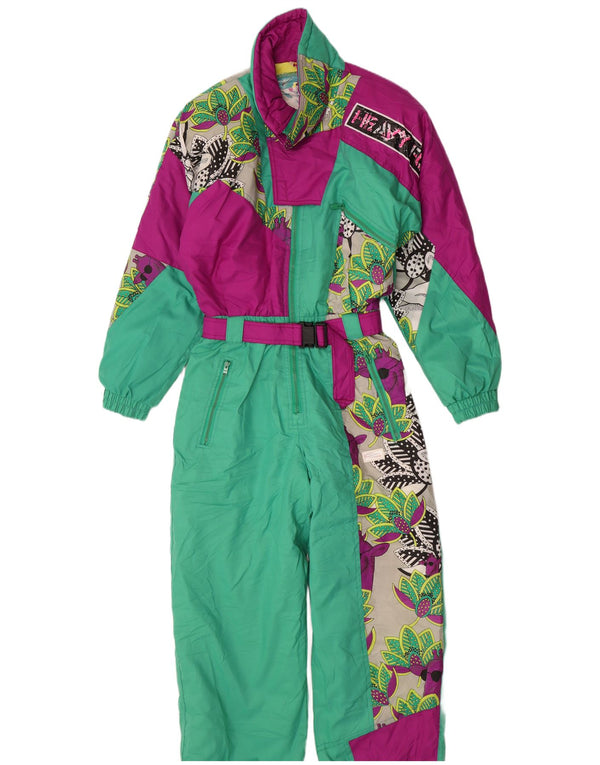 Tuta da sci vintage da donna EU 38 Medium W28 L30 Colourblock multicolore