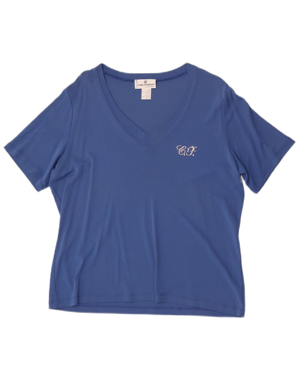 CARLA FERRONI T-shirt da donna Top UK 20 2XL Blu viscosa