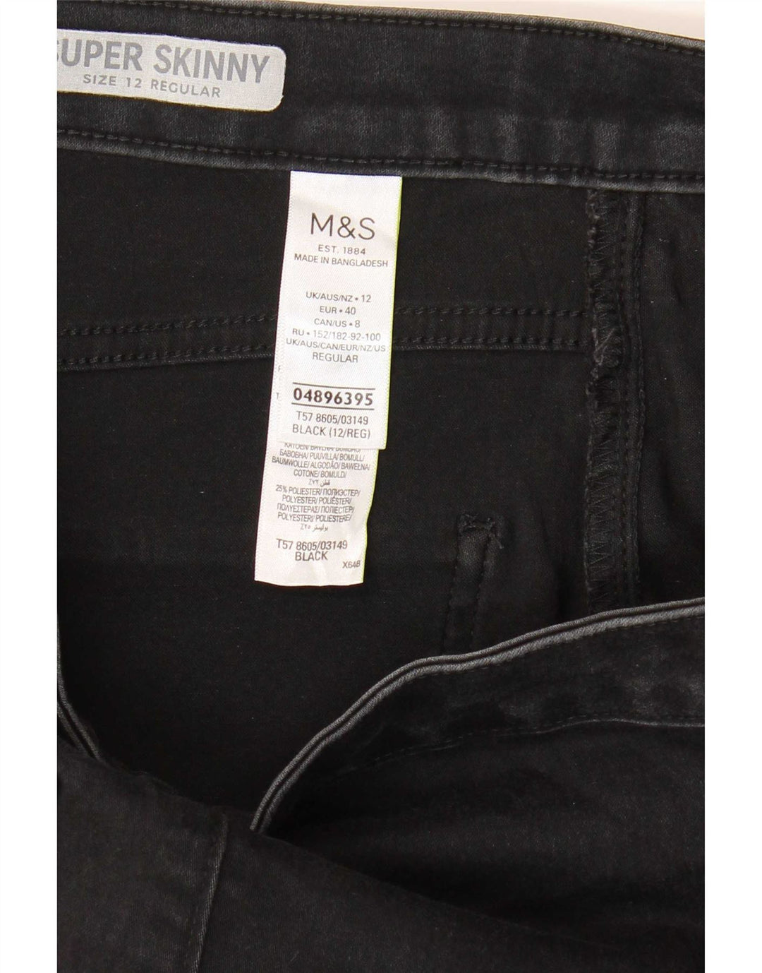 Jeans skinny regolari da donna Marks & Spencer UK 12 medi W28 L27 neri