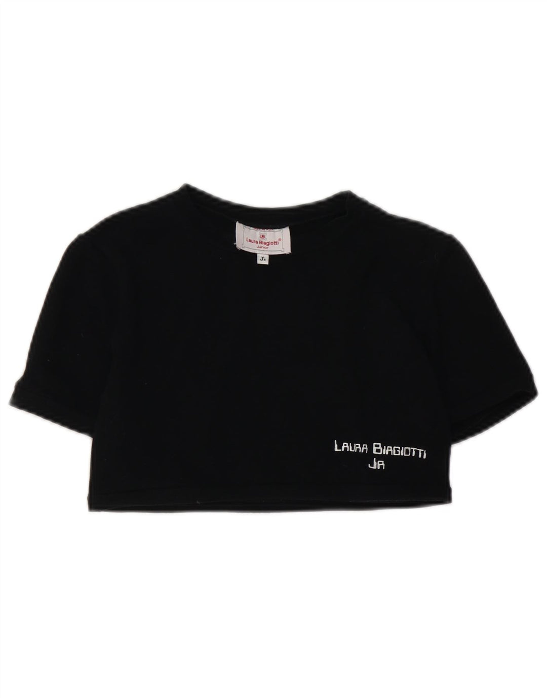 LAURA BIAGIOTTI Girls Crop Graphic T-Shirt Top 4-5 Years Black Cotton Vintage Laura Biagiotti and Second-Hand Laura Biagiotti from Messina Hembry 