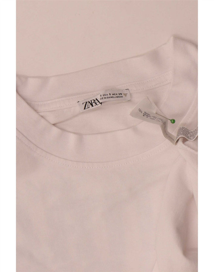 Top Zara da donna con grafica oversize a maniche lunghe UK 10 piccolo bianco floreale