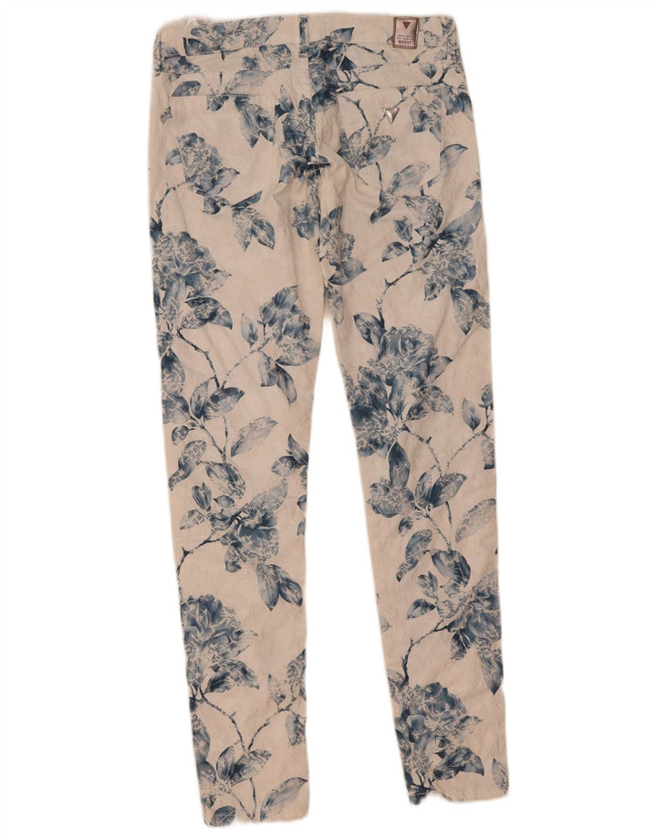 GUESS Womens Slim Casual Trousers W29 L31 Off White Floral Polyester