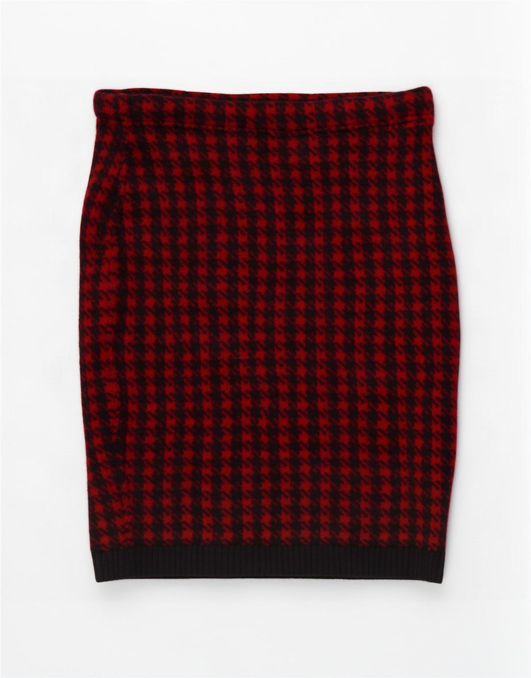 Gonna a tubino lavorata a maglia da donna vintage W30 pied de poule rosso medio