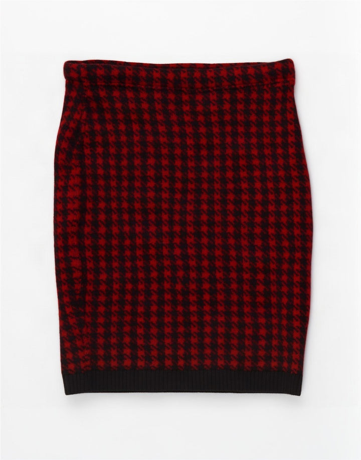 Gonna a tubino lavorata a maglia da donna vintage W30 pied de poule rosso medio