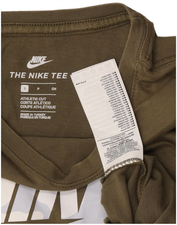 NIKE Mens Athletic Cut Graphic T-Shirt Top Small Khaki Cotton