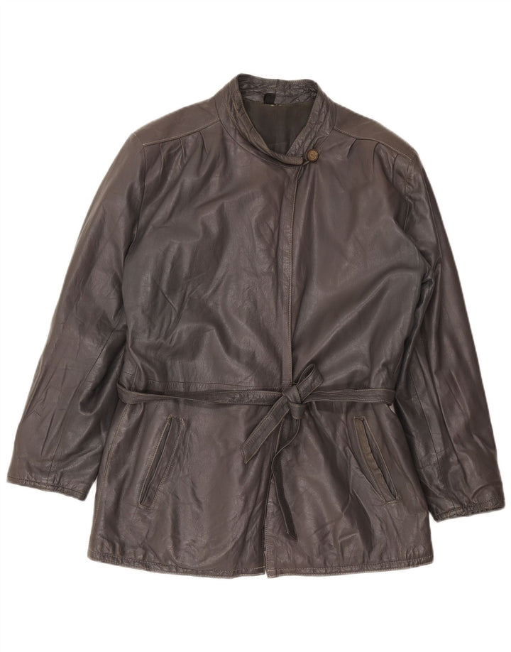 Giacca in pelle vintage da donna UK 16 grande grigia