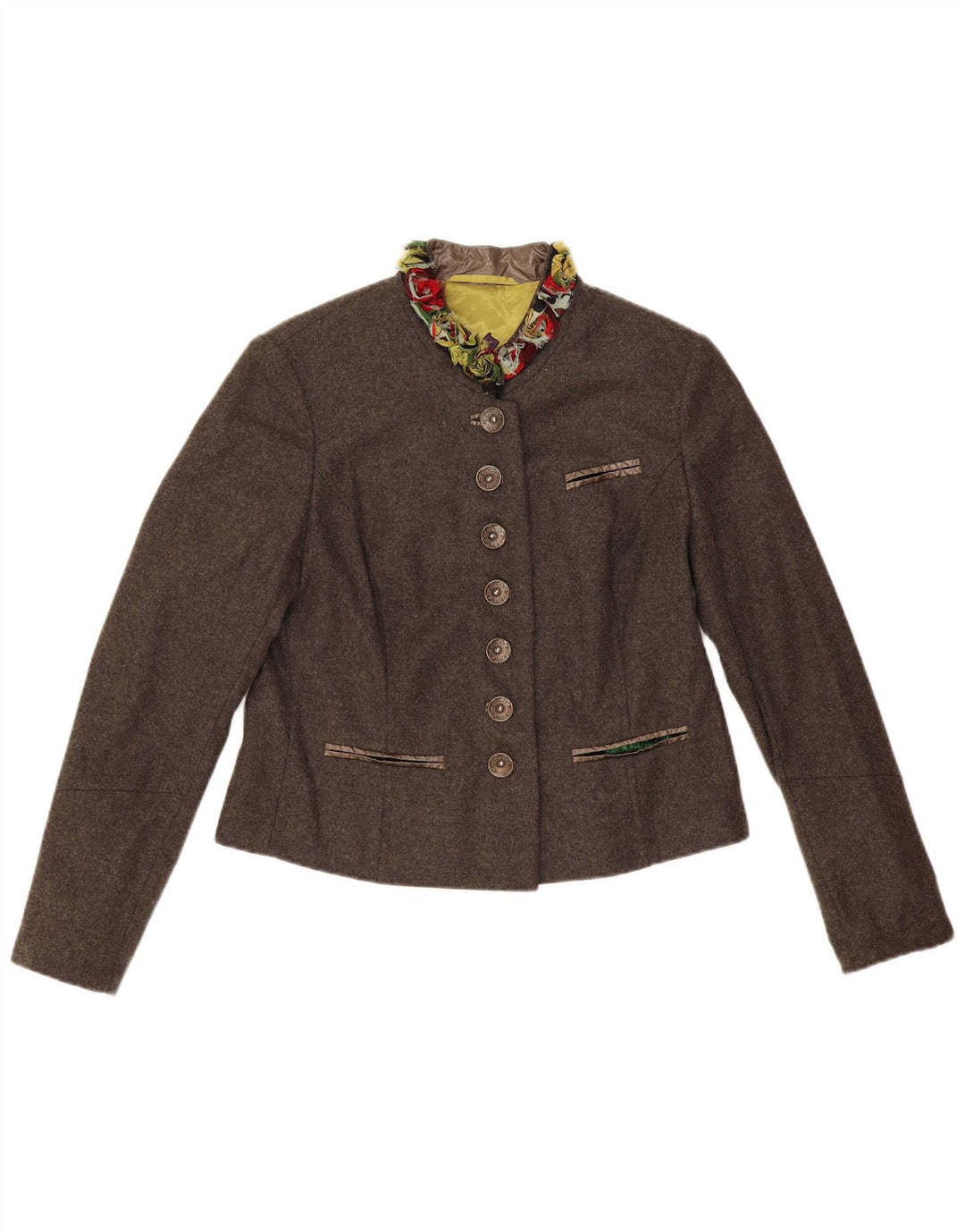 Giacca blazer vintage da donna a 7 bottoni EU 42 grande lana vergine marrone