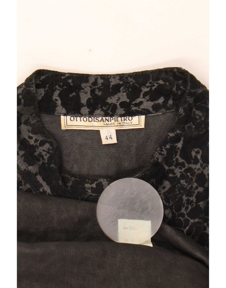 Giacca vintage da donna con maniche a 3/4 IT 44 stampa animalier nera media