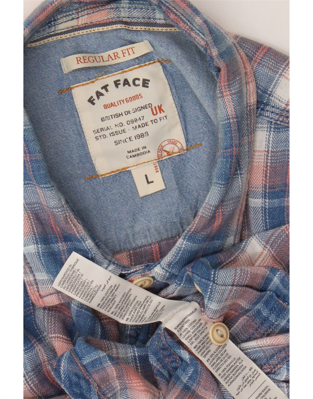 Fat Face Camicia da uomo in flanella a maniche corte, vestibilità regolare, grande motivo a quadri blu
