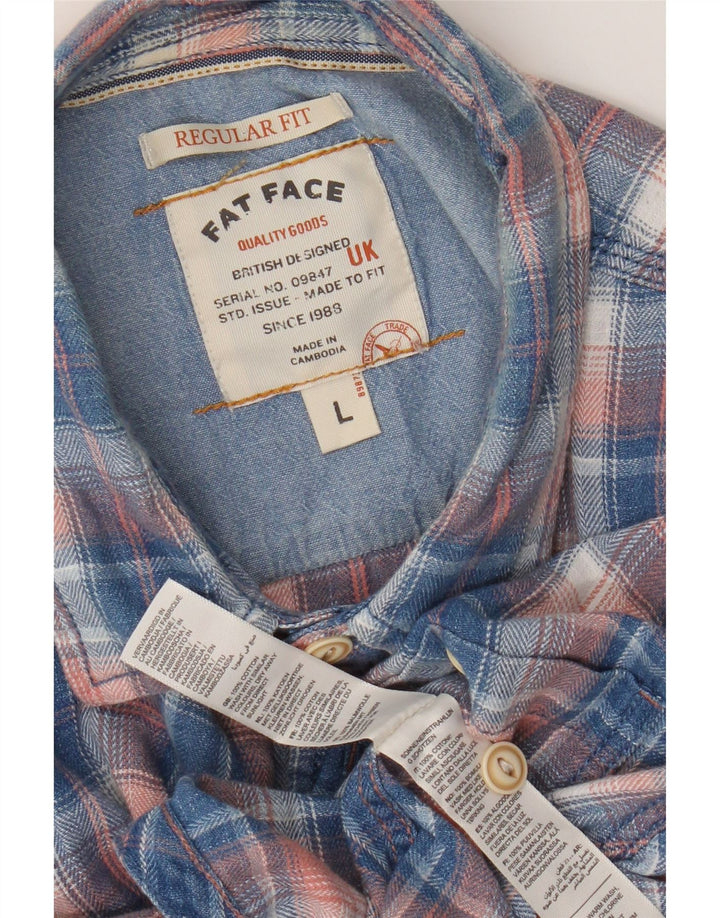 Fat Face Camicia da uomo in flanella a maniche corte, vestibilità regolare, grande motivo a quadri blu