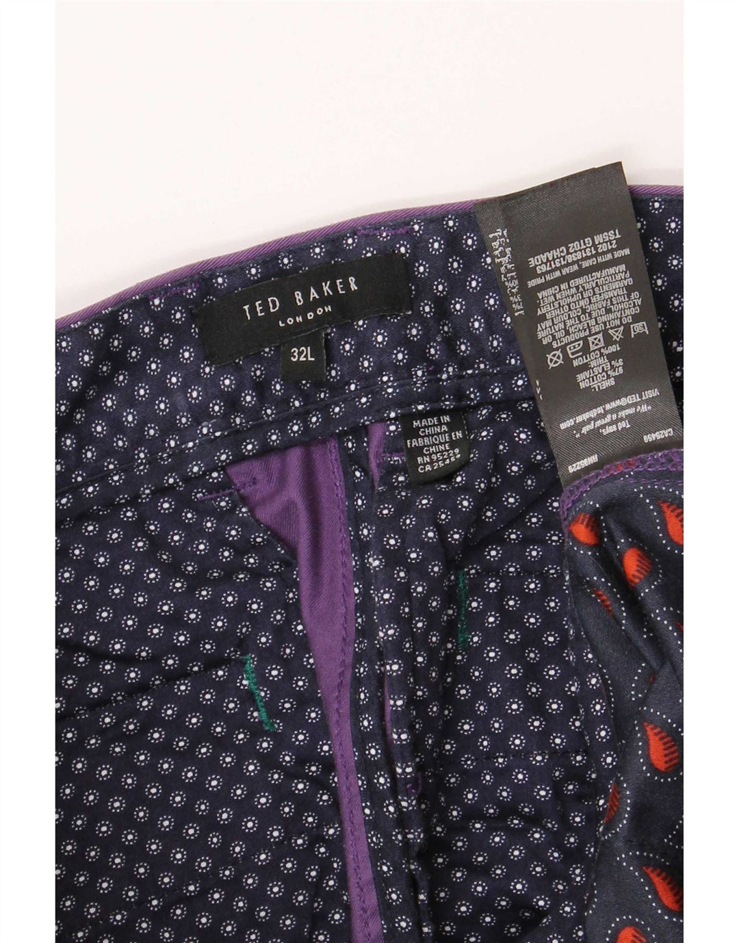 Pantaloni chino slim da uomo Ted Baker W32 L33 cotone viola