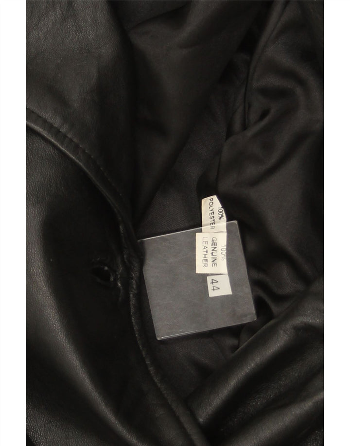 Cappotto in Pelle Doppio Petto da Donna VINTAGE IT 44 Medio in Pelle Nera