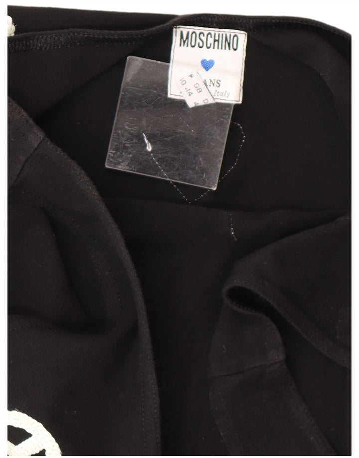 Abito aderente grafico da donna Moschino UK 14 Designer nero medio