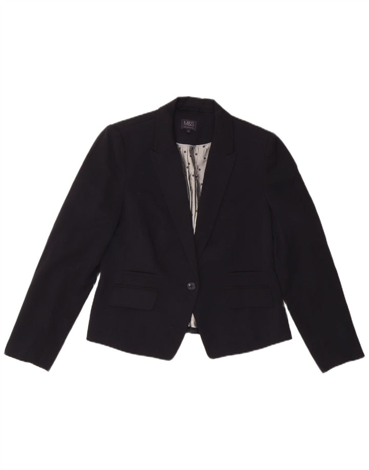 MARKS & SPENCER Womens 1 Button Blazer Jacket UK 14 Medium Navy Blue