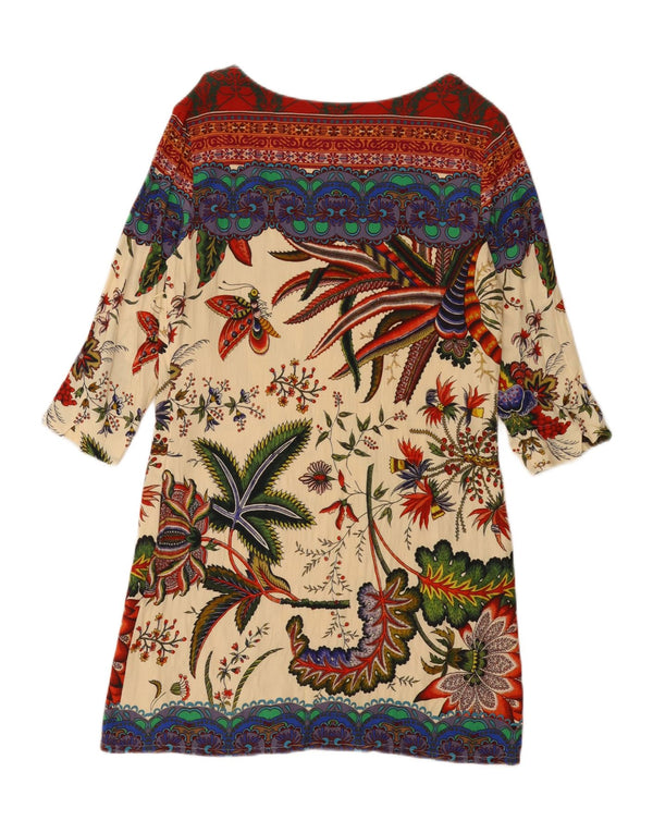 DESIGUAL Womens 3/4 Sleeve A-Line Dress EU 42 Large Multicoloured Floral