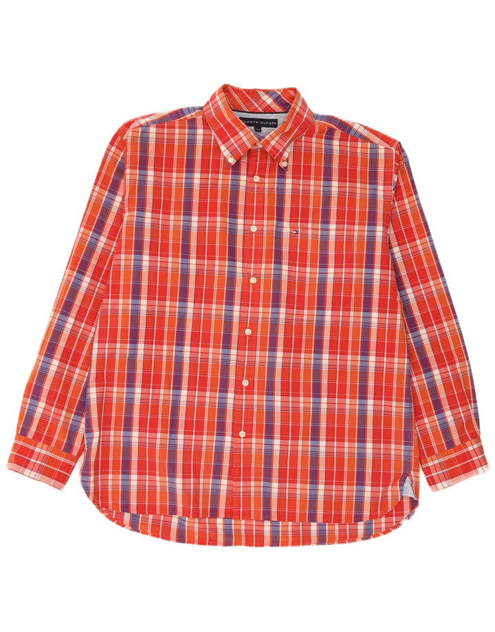 Camicia da uomo Tommy Hilfiger grande cotone a quadri arancioni