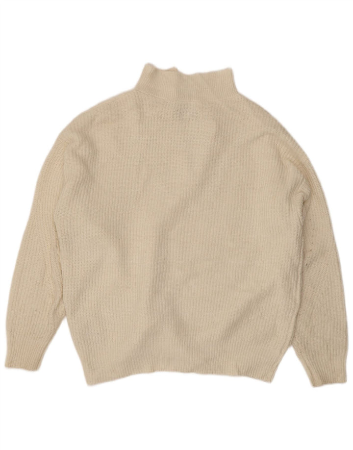 Maglione maglione con collo con zip da donna Jack Wills UK 14 grande acrilico bianco sporco