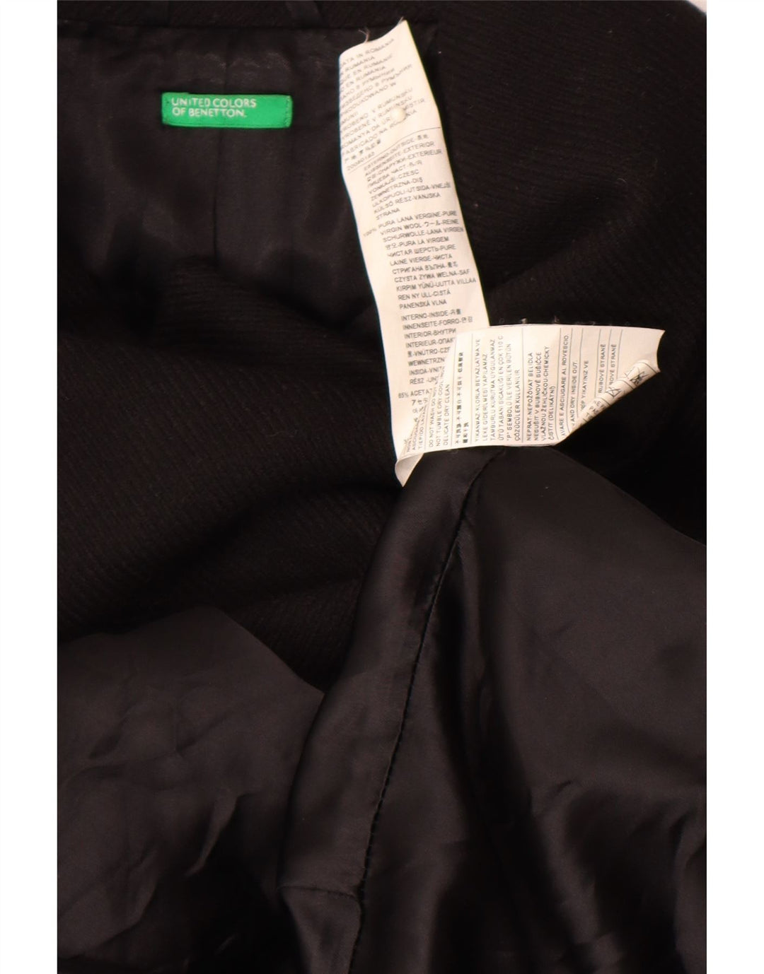 Cappotto Doppiopetto Donna Benetton IT 44 Medio Nero Lana Vergine