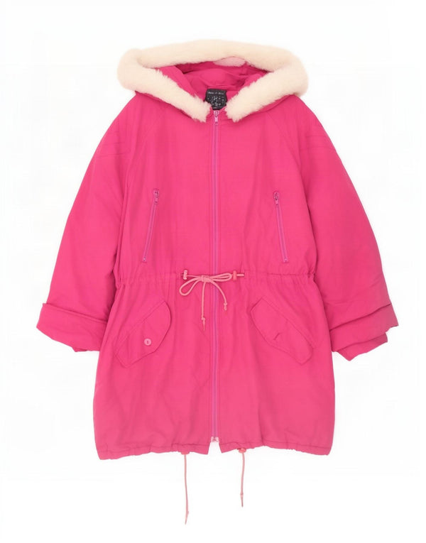 Giacca parka oversize con cappuccio da donna vintage UK 16 grande poliestere rosa