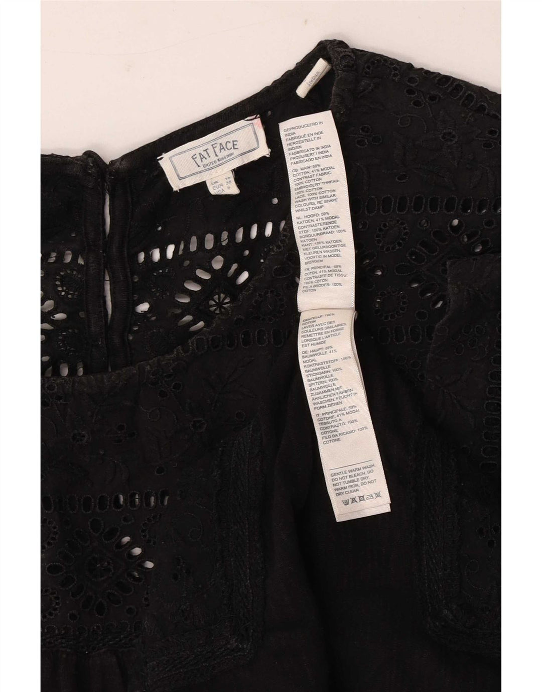 Camicetta da donna Fat Face Top UK 10 Piccolo cotone floreale nero