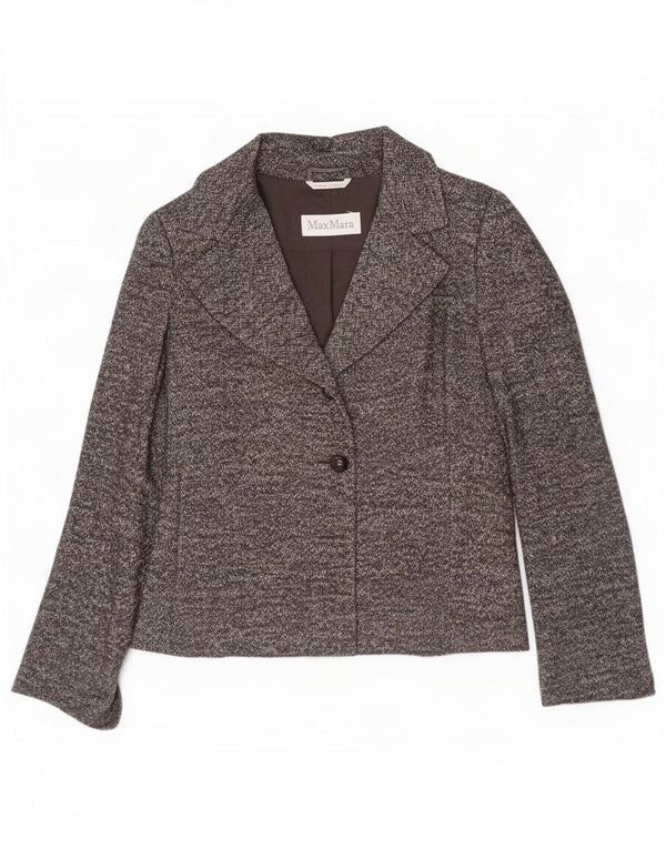 Giacca blazer da donna a 1 bottone Max Mara UK 12 Lana a spina di pesce grigio medio