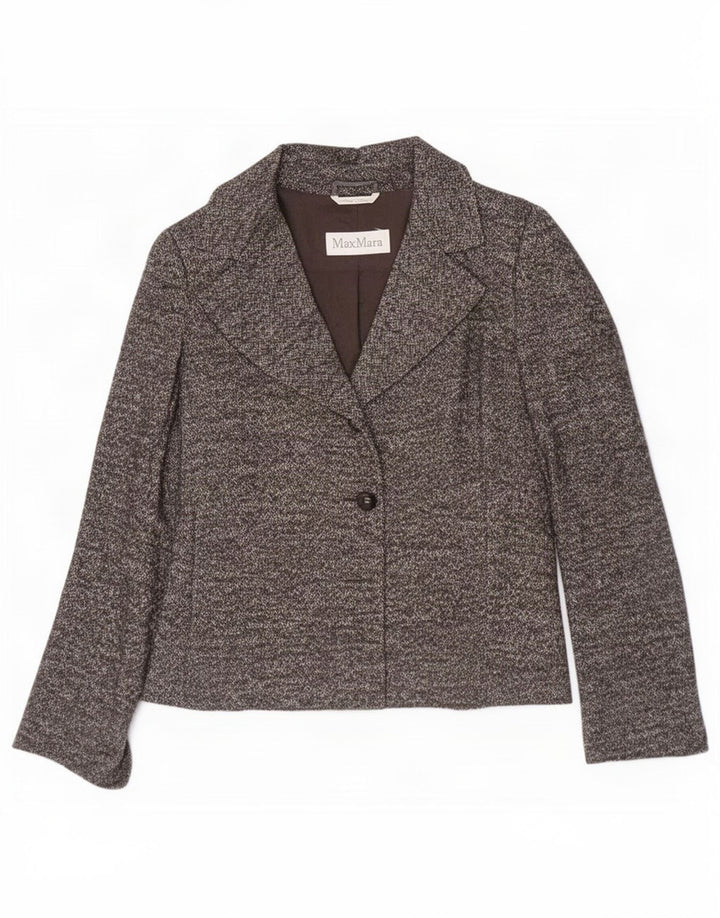 Giacca blazer da donna a 1 bottone Max Mara UK 12 Lana a spina di pesce grigio medio