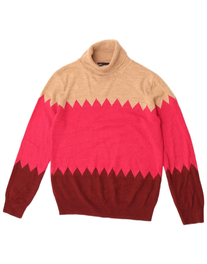 Maglione maglione a collo alto da donna Marks & Spencer UK 8 piccolo multicolore