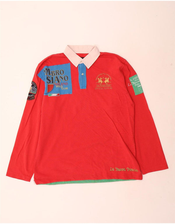 Polo da rugby da uomo con grafica a maniche lunghe La Martina XL colore rosso