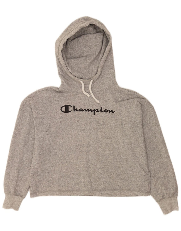 Maglione con cappuccio grafico corto da donna Champion UK 14 Cotone chiazzato grigio medio