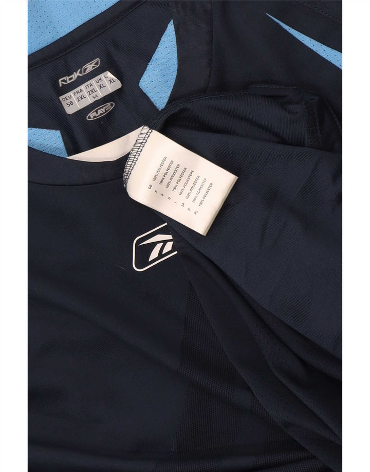 Top Reebok da uomo a maniche lunghe XL blu navy in poliestere color block