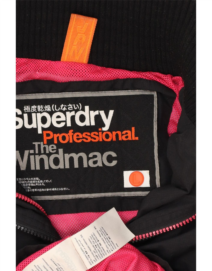 Giacca antipioggia da donna Superdry The Windmac con cappuccio UK 16 Large nylon nero