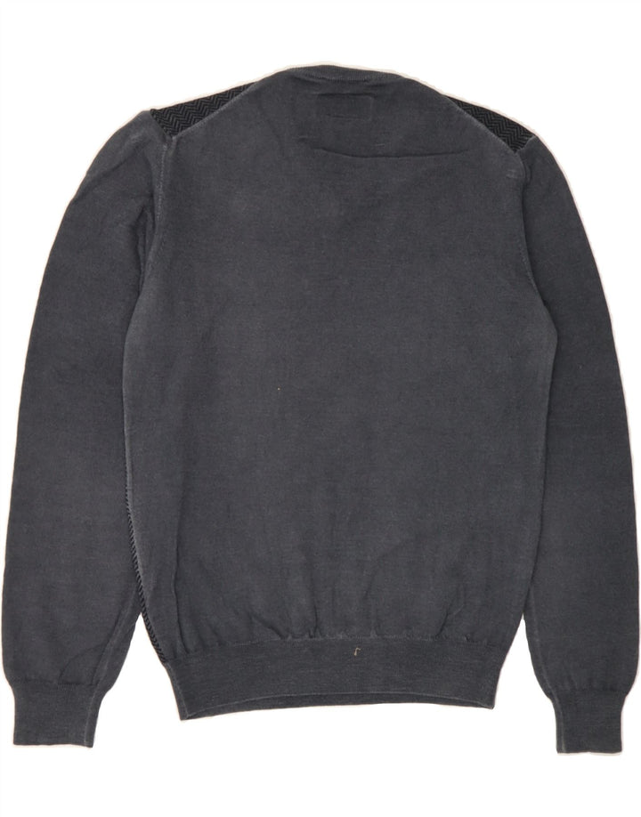 MARLBORO CLASSICS Mens V-Neck Jumper Sweater Medium Grey Herringbone Wool Vintage Marlboro Classics and Second-Hand Marlboro Classics from Messina Hembry 