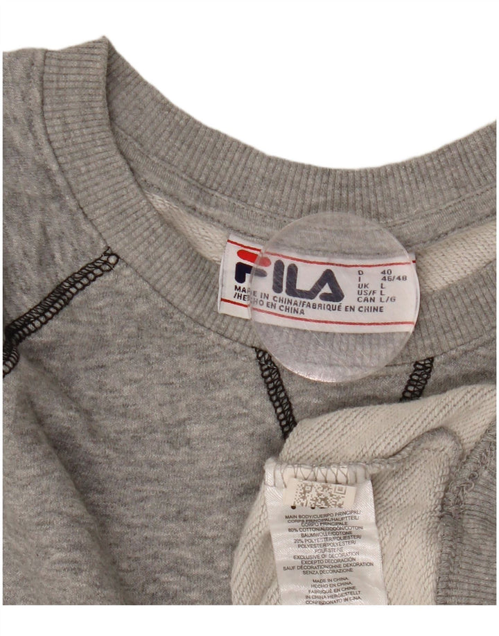 Felpa da donna FILA Maglione UK 16 Grande cotone chiazzato grigio