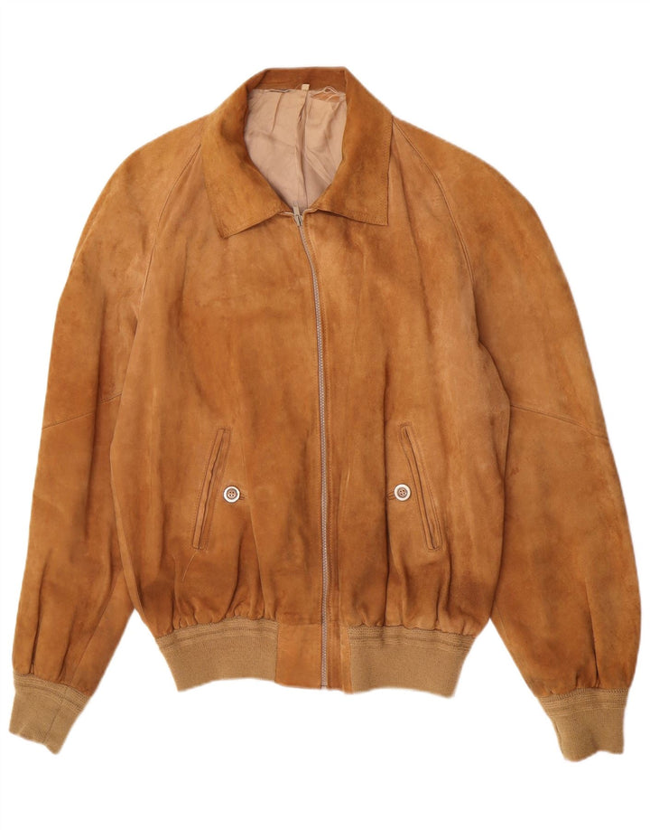Giubbotto bomber in pelle scamosciata vintage da uomo UK 38 Marrone medio